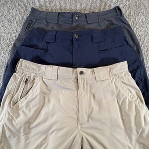 Lot of 3 Duluth Trading Nylon Shorts Large Beige Flex Dry On The Fly Relaxed Fit